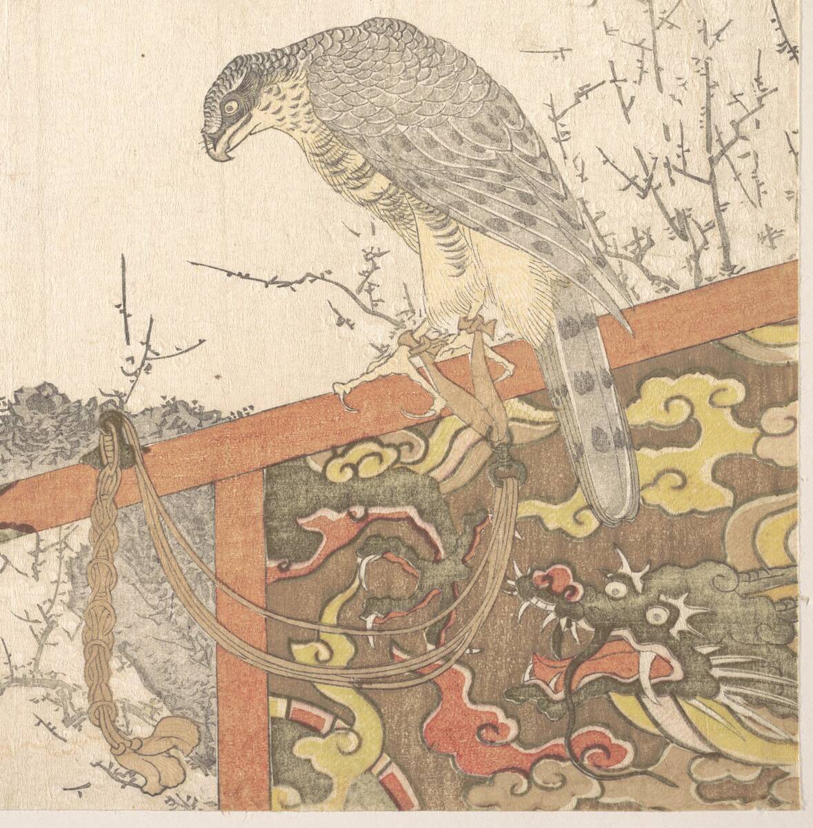 Hawk on its perch, classic flash, Ryūryūkyo Shinsai