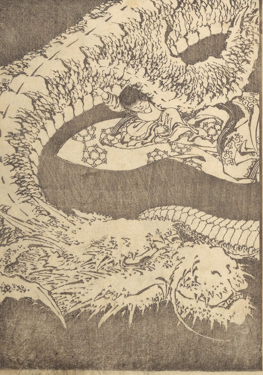 Toyotama-hime as a dragon, classic flash, Katsushika Hokusai