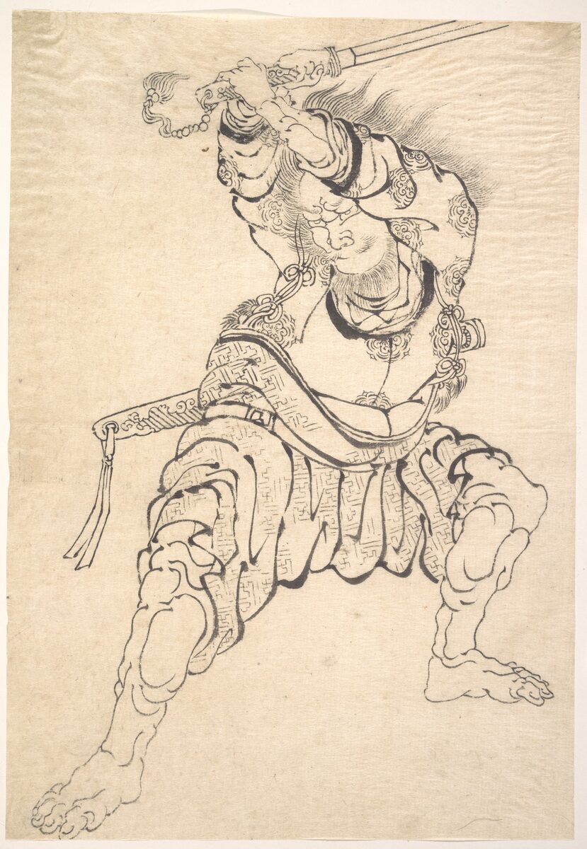 Warrior sketch, classic flash, Katsushika Hokusai