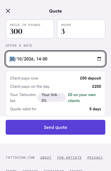 Screenshot of the TattooInn Quote builder on a phone